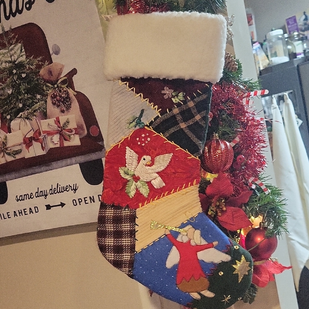Crazy Quilt Handmade,hand Embroidered Christmas Stocking,EUC